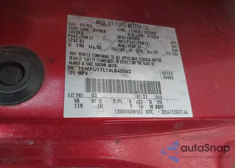 2004 Ford Expedition Eddie Bauer из США, поврежденный, VIN 1FMFU17L14LB40062